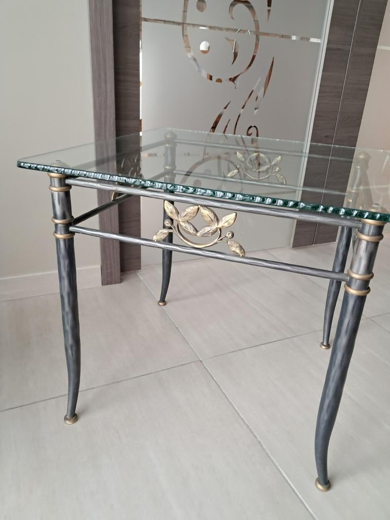 Table d'appoint en verre et fer forgé., Maison & Meubles, Enlèvement