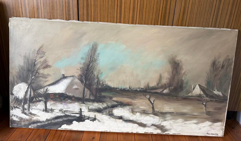 Schilderij (80x40 cm) - winterlandschap - olie op doek, Ophalen