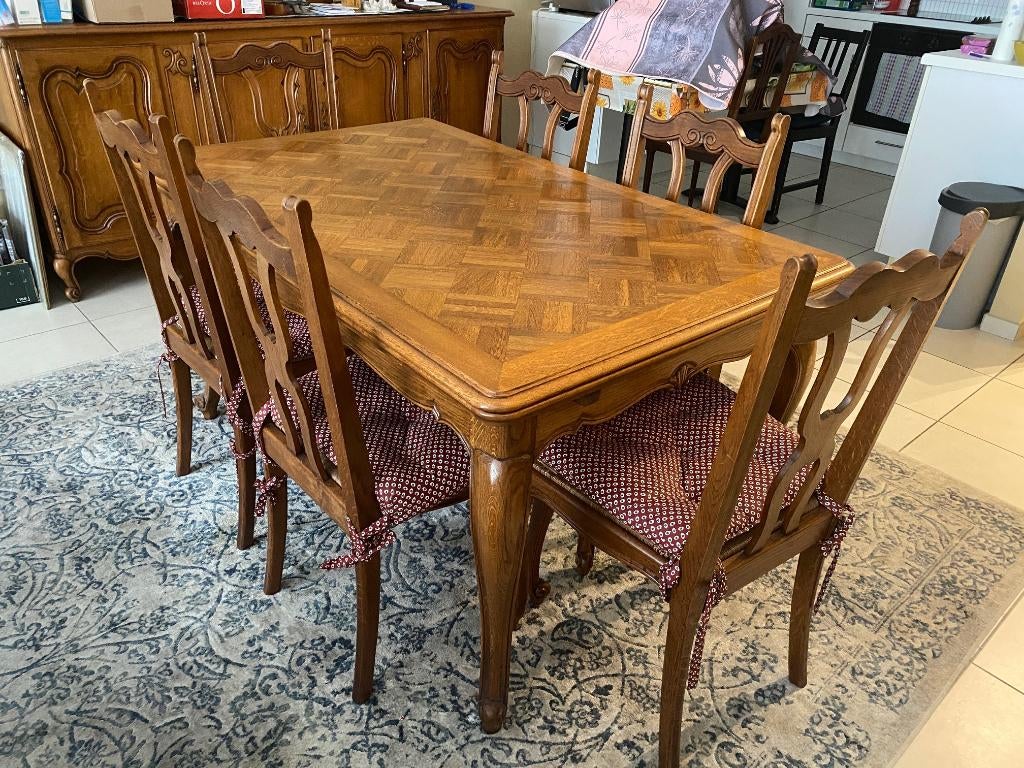 EETKAMER IN MASSIEF EIK, Huis en Inrichting, Complete eetkamers, Ophalen, Gebruikt, 6 tot 8 stoelen