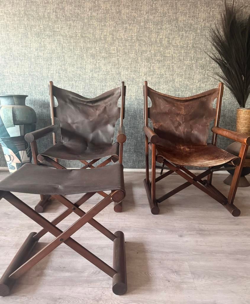 2x Vintage PL22 Chairs + Ottoman by Hauner & Eisler, ca60s, Huis en Inrichting, Fauteuils, Ophalen, Gebruikt, Leer, Brazilian Vintage Design