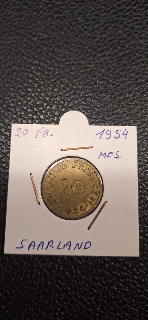 Duits notgeld 20 fr. 1954 Saarland mes., Ophalen of Verzenden