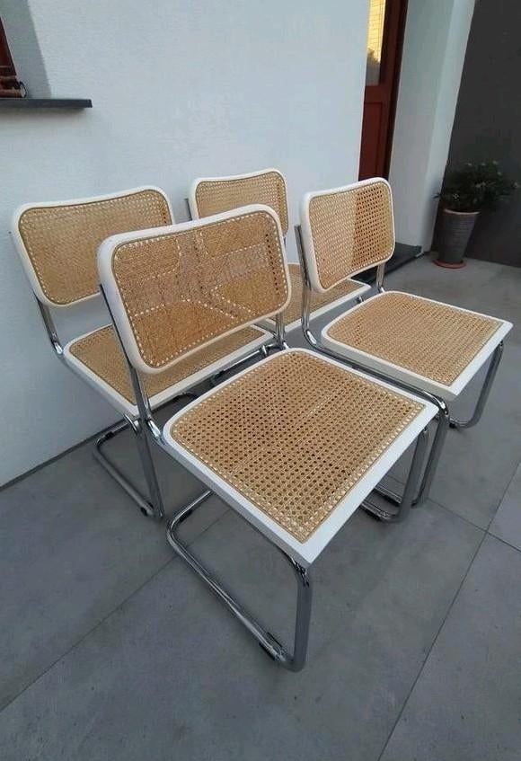 Fauteuils Cesca blanches inspirées du modèle B32 de Marcel B, Maison & Meubles, Chaises, Cesca volgens model B32 van Marcel Nreuer