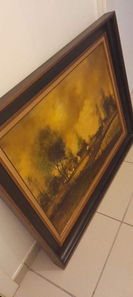 Magnifique grande peinture à l huile campagne flamande signé, Antiquités & Art, Enlèvement