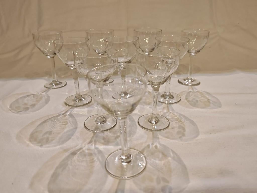 10 kristallen glazen met gravure van Val Saint Lambert, Ophalen