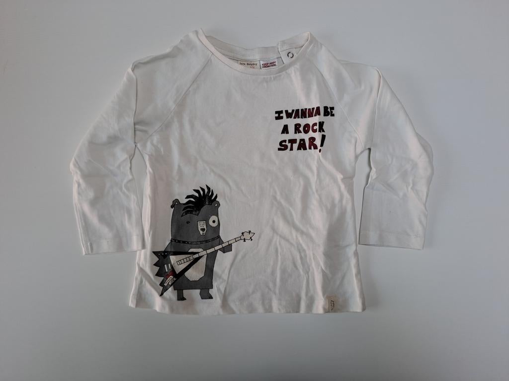 Mt 98 Witte T-shirt lange mouwen I wanna be a rock star, Kinderen en Baby's, Ophalen of Verzenden, Zo goed als nieuw, Zara, Shirt of Longsleeve