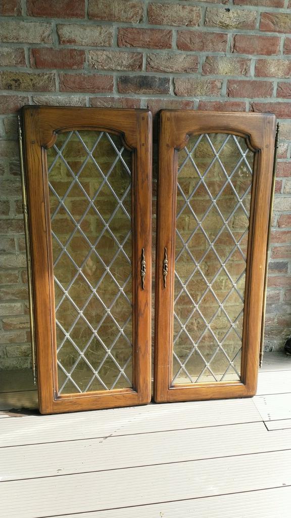 7 Vol Eiken kast deuren waarvan 2 met brandglas, Ophalen, Gebruikt, Glas