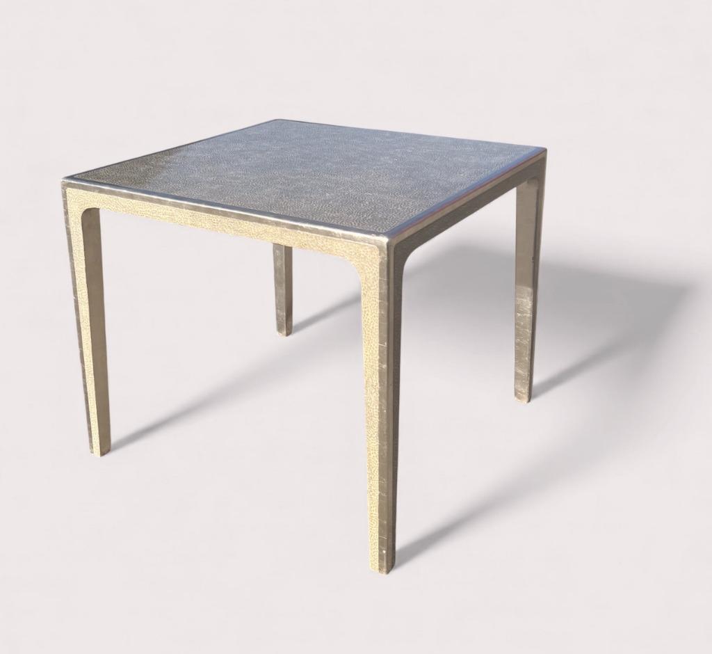 Vierkante tafel in zilver met animal print, Huis en Inrichting, Tafels | Eettafels, Gebruikt, 50 tot 100 cm, 50 tot 100 cm, Vier personen