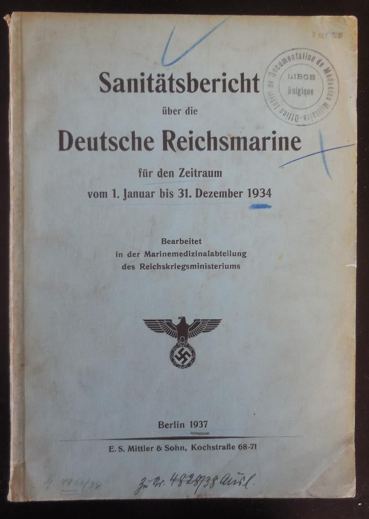 Sanitätsbericht über die Deutsche Reichsmarine - 1937, Livres, Guerre & Militaire, Enlèvement ou Envoi