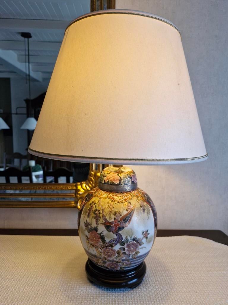 Mooie keramiek tafellamp Oosterse tekening, Ophalen, Zo goed als nieuw, Japanse stijl, 50 tot 75 cm
