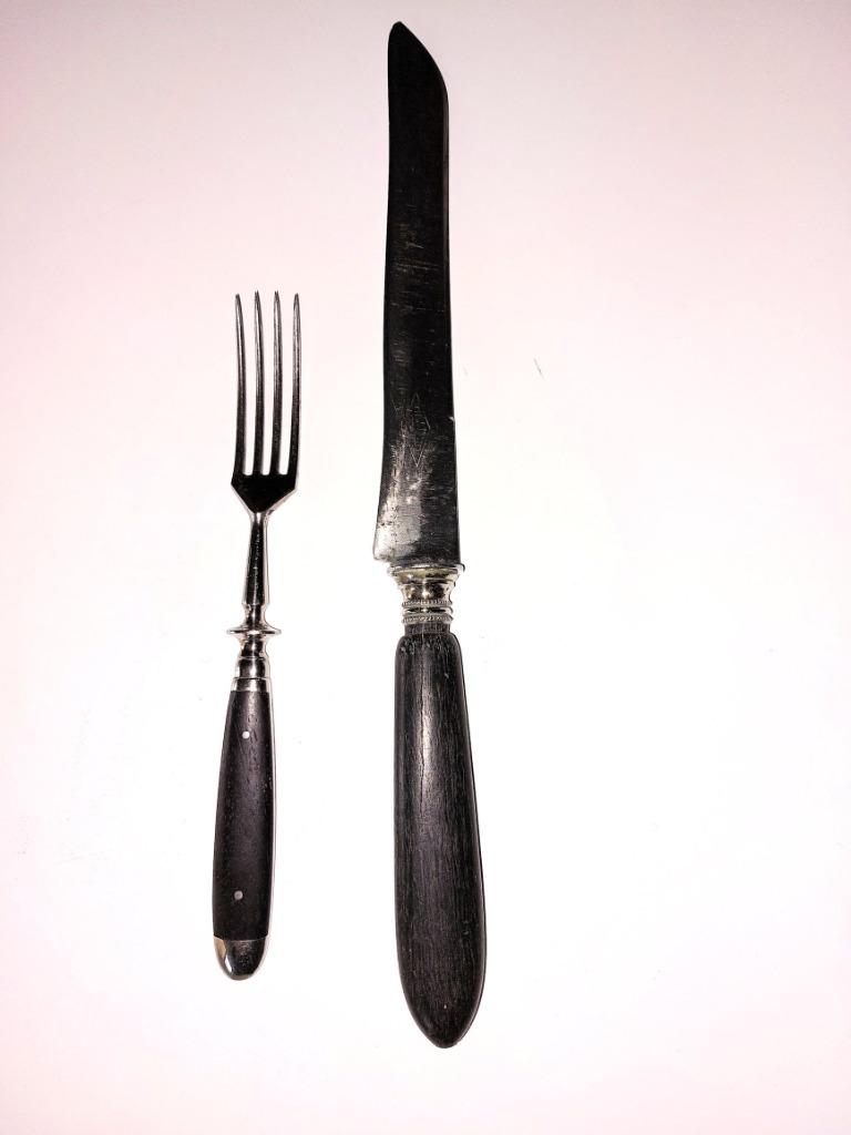 1930's Eichenlaub vork en broodmes Vintage zilver ebbenhout, Antiek en Kunst, Ophalen of Verzenden