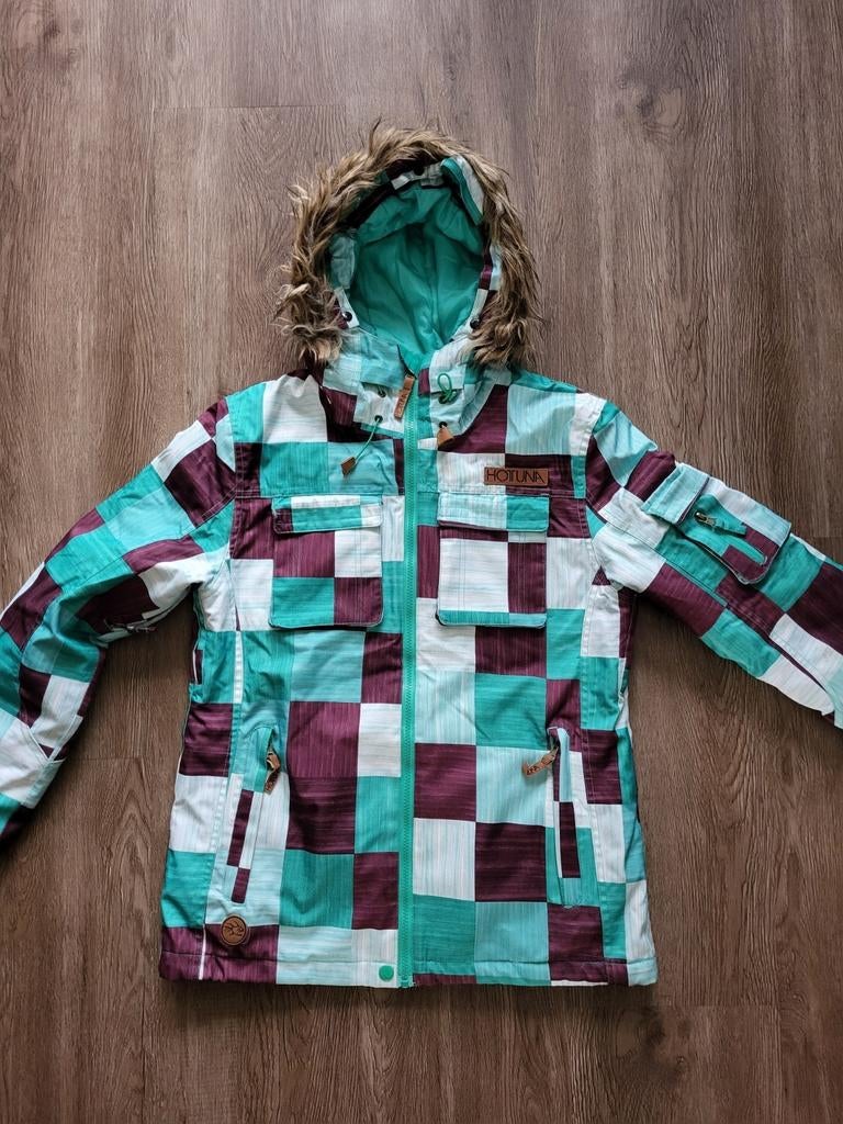 Ski jas Hot tuna, maat 12, M, groen/bordeaux,wit, Kleding | Dames, Wintersportkleding, Ophalen, Zo goed als nieuw