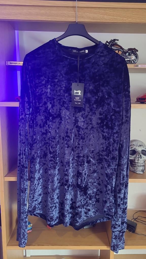 Haut manches longues noir/bleu effet velours.., Kleding | Dames, Blouses en Tunieken, Ophalen, Blauw