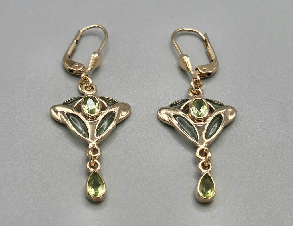 Antieke gouden jugendstil oorbellen groene amethist.2026/150, Bijoux, Sacs & Beauté, Boucles d'oreilles, Enlèvement ou Envoi, Comme neuf