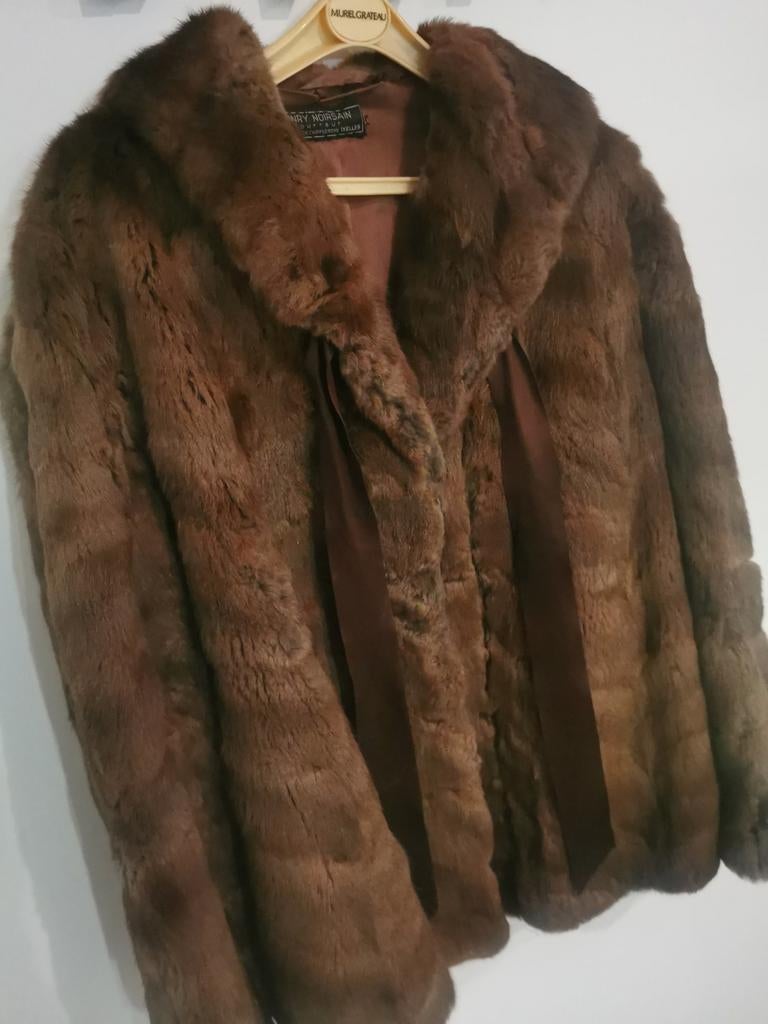 Manteau vraie fourrure vintage Henry Noirsan Bruxelles taill, Enlèvement ou Envoi, Brun