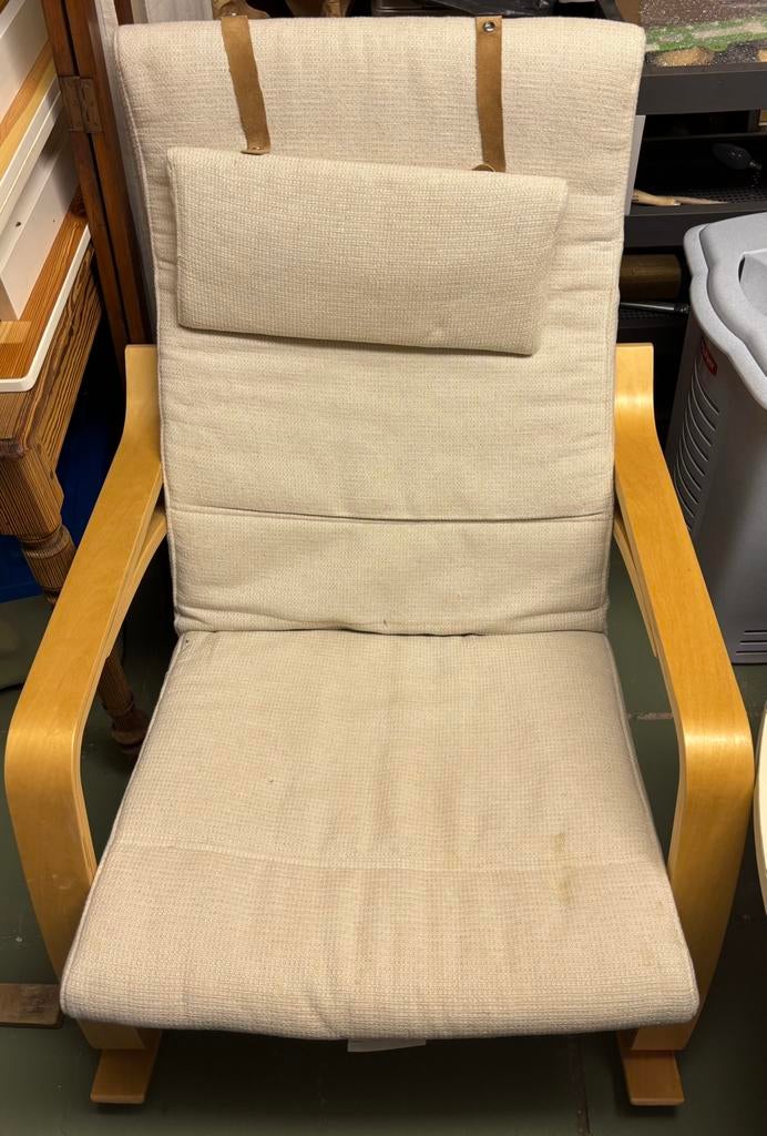 Ikea POÄNG schommelstoel met kussens, Ophalen, Gebruikt, Wit, Hout