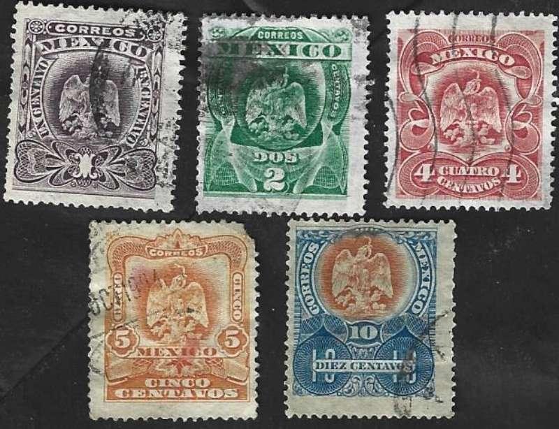 5 Postzegels Mexico 1903 Adelaar met slang, Ophalen of Verzenden, Gestempeld, Midden-Amerika