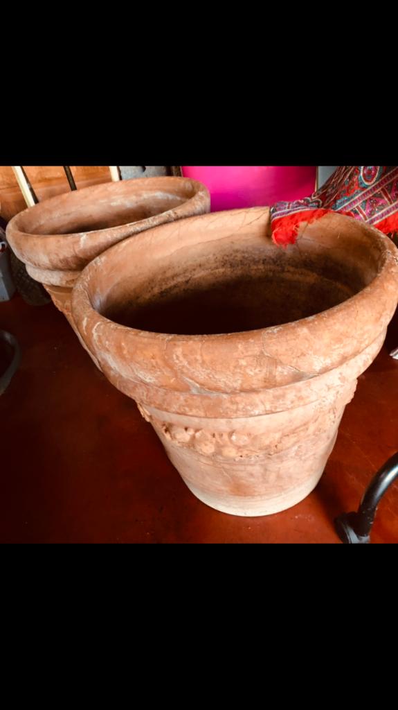 2 pots de fleurs de jardin en terre cuite, Jardin & Terrasse, Pots de fleurs, Utilisé, Terracotta, Balcon, Jardin, Enlèvement ou Envoi