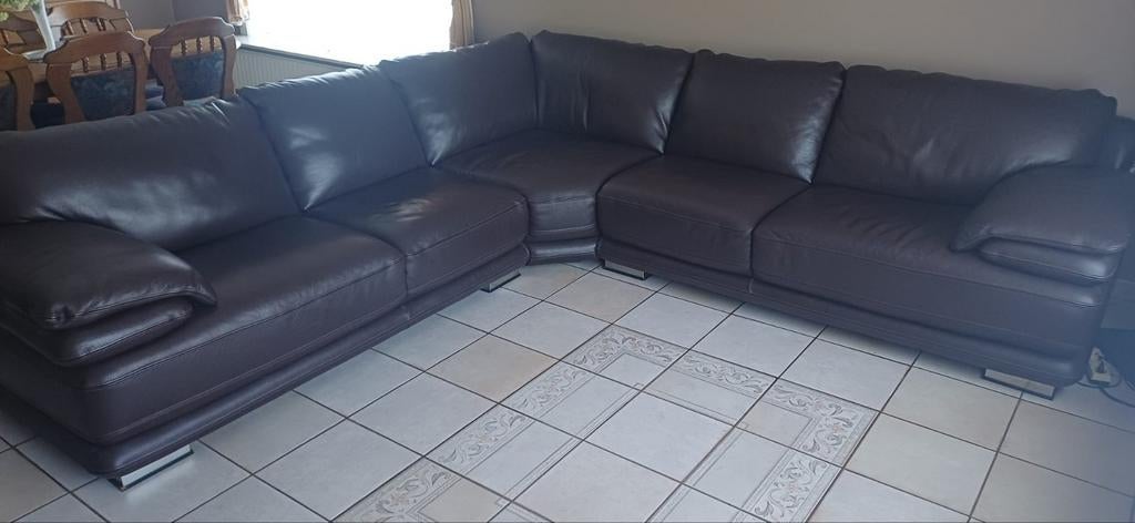 Salon en cuir brun foncé 3m sur 3m acheté à château d ax, Enlèvement, Cuir