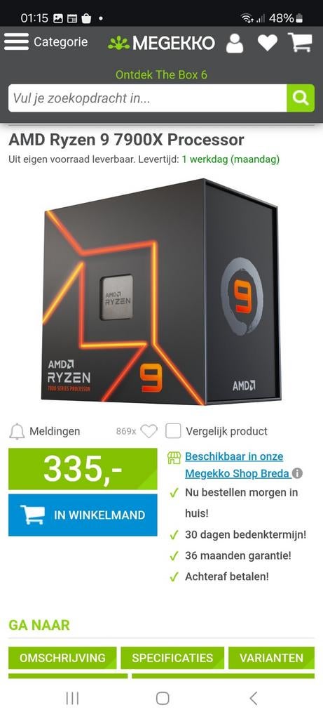 Processor ryzen 9 7900x, Ophalen