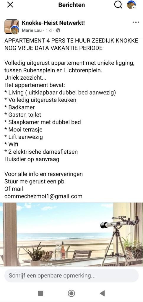 BELLE APPLI POUR 4 PERSONNES EN BORD DE MER À KNOKKE À PARTI, Appartement