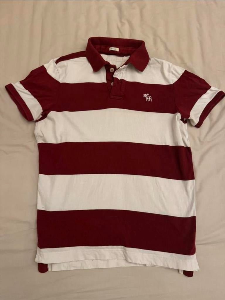 Abercrombie poloshirt met strepen - Maat M, Ophalen of Verzenden, Zo goed als nieuw, Wit