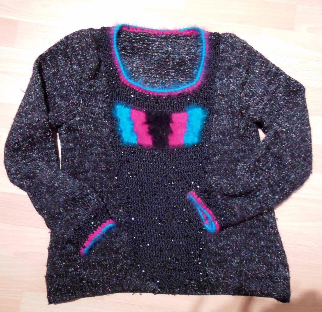 pull noir gris paillette + carré angora turquoise et rose M, Vêtements | Femmes, Autre, Taille 38/40 (M), Enlèvement ou Envoi