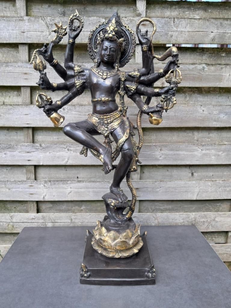 Bronzen beeld van Shiva dansend op cobra Naga/Azië/India, Antiek en Kunst, Ophalen of Verzenden