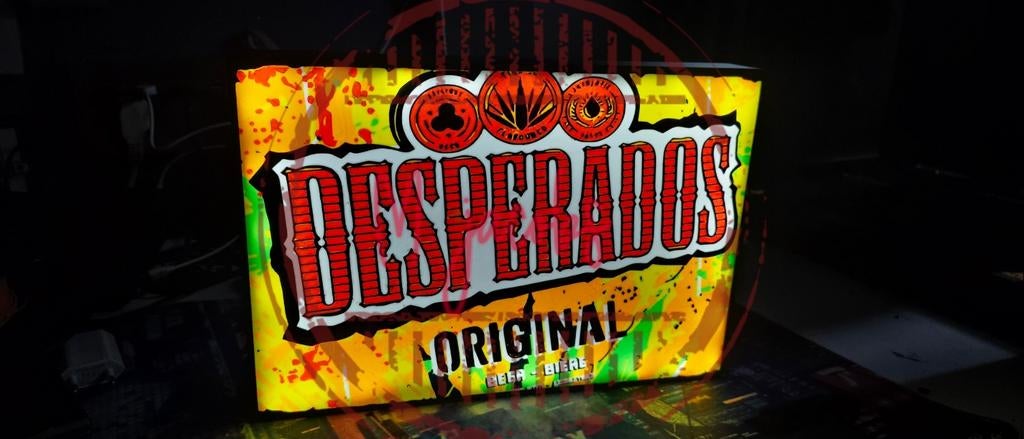 Desperados lichtreclame met heldere LED verlichting., Verzamelen, Biermerken, Ophalen of Verzenden, Nieuw, Reclamebord, Plaat of Schild