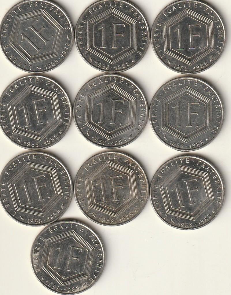 10 munten van Frankrijkvan het jaar 1988, Ophalen of Verzenden, Frankrijk, Losse munt