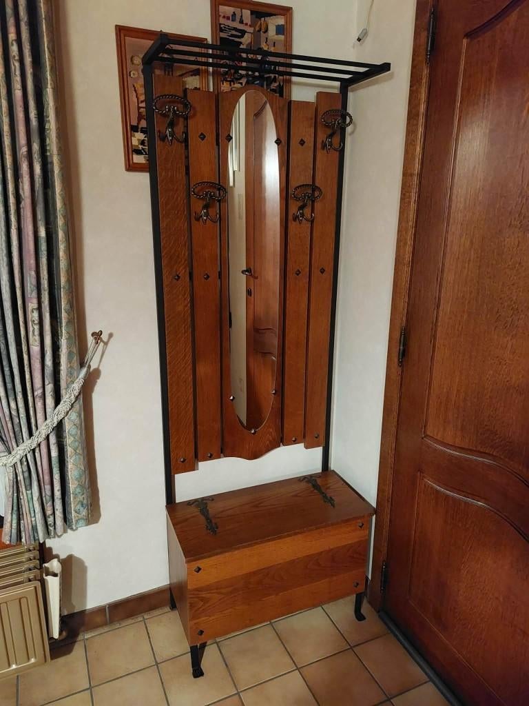 vintage eiken kapstok met kist, Ophalen, Gebruikt, Staande kapstok, 150 tot 200 cm