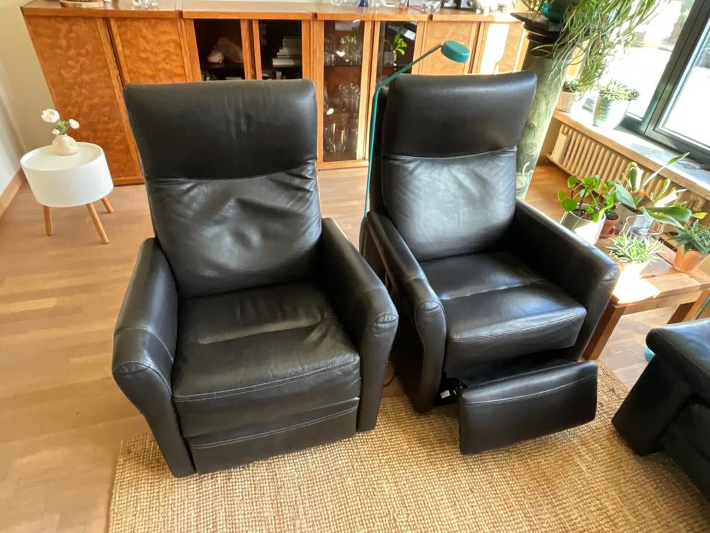 Lederen relaxzetels electrisch, Huis en Inrichting, Fauteuils, Ophalen, Gebruikt, Past zowel in een modern als klassiek interieur
