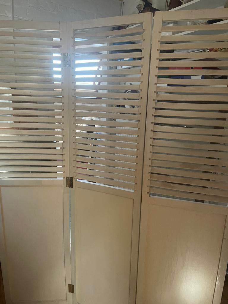 Stijlvolle houten paravent kamerscherm wit landelijk modern, Huis en Inrichting, Woonaccessoires | Kamerschermen, Ophalen, Gebruikt