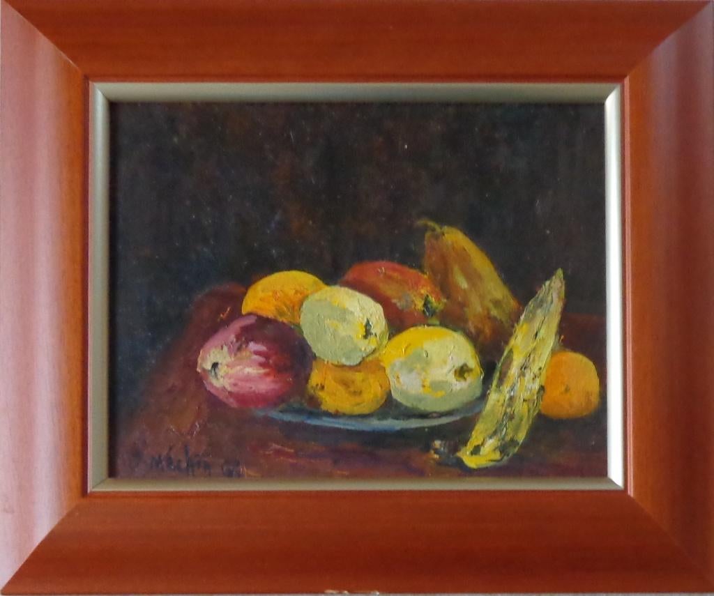 JACQUES MECHIN / STILLEVEN FRUIT / OLIEVERF / 41x49cm KADER, Antiquités & Art, Enlèvement ou Envoi