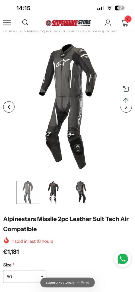 Alpinestars Missile 2 delig motorpak M50  TECH AIR, Motoren, Ophalen, Nieuw zonder kaartje, Heren, Combipak