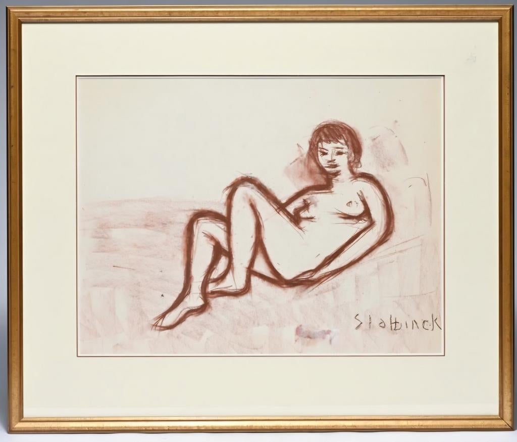 SLABBINCK Rik  "Liggend naakt" bruin vetkrijt, Enlèvement ou Envoi