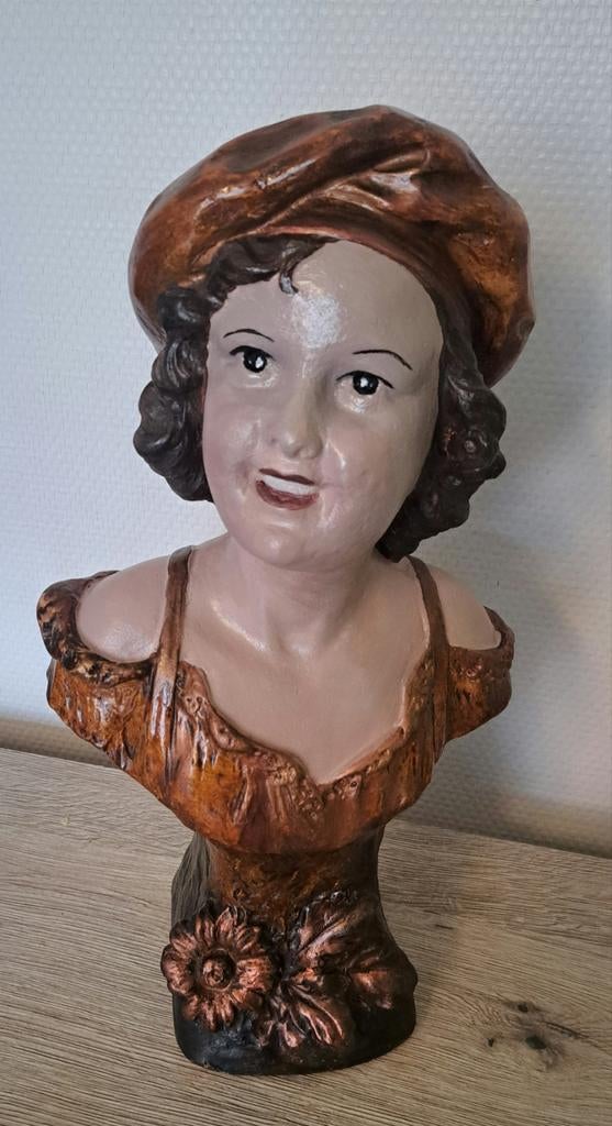 Art Nouveau statue buste plâtre femme au béret G. Carli, Enlèvement ou Envoi
