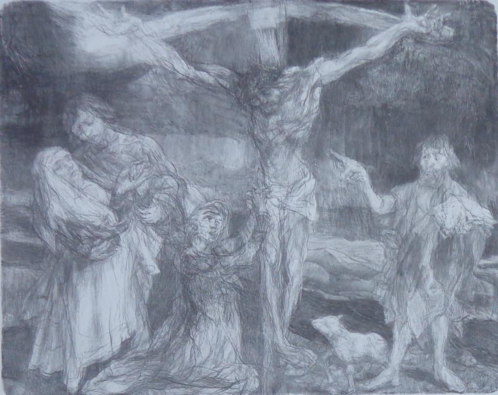 SAM DILLEMANS / DE KRUISIGING / ZW-W LITHO / 53x65cm / SIG, Ophalen of Verzenden