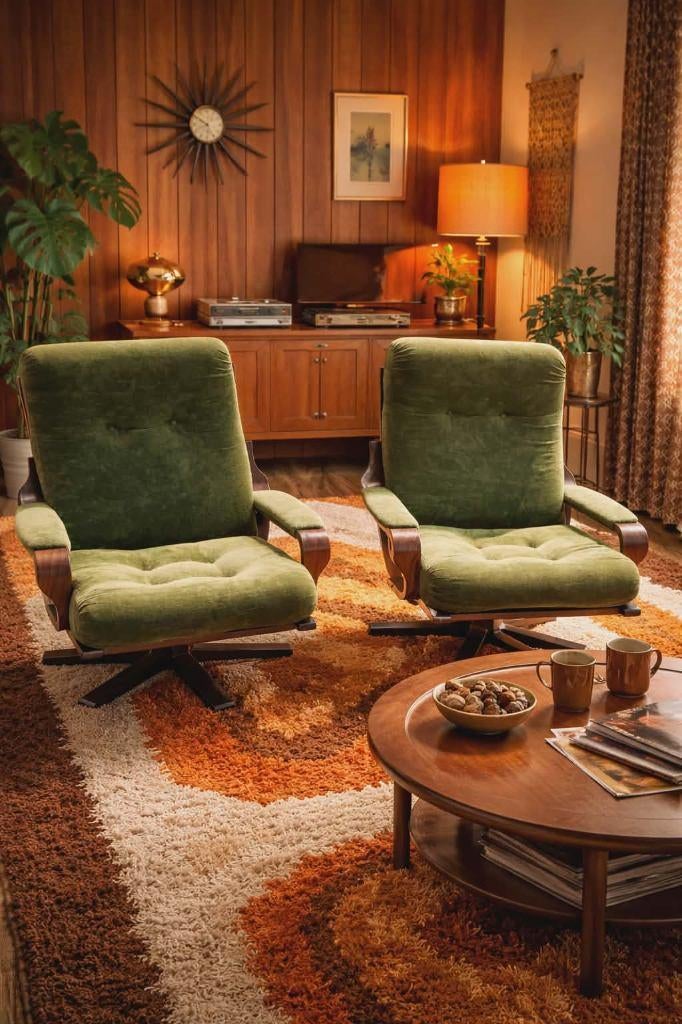 Set van 2 vintage retro 70'r design draaistoelen, fauteuil., Overige materialen, Minder dan 75 cm, Ophalen of Verzenden, 75 tot 100 cm