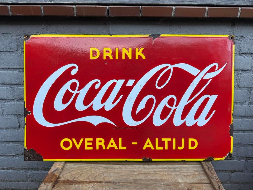 Ancien panneau d'affichage en émail Coca Cola, Collections, Enlèvement ou Envoi, Utilisé, Panneau publicitaire