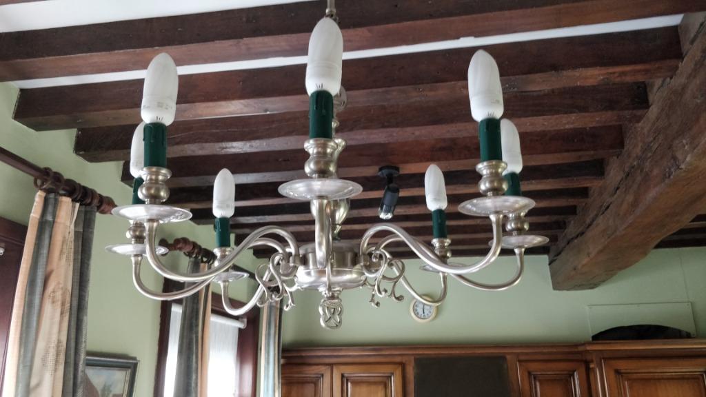 beau lustre en étain à 8 bras, Enlèvement, Comme neuf, Autres matériaux