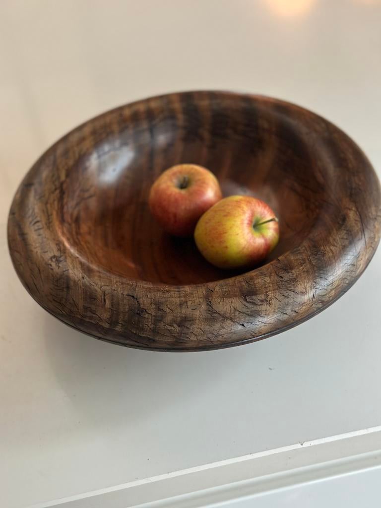 Vintage massief houten kom  (Ø 32 cm), Gebruikt, Schaal, Rond, Ophalen of Verzenden