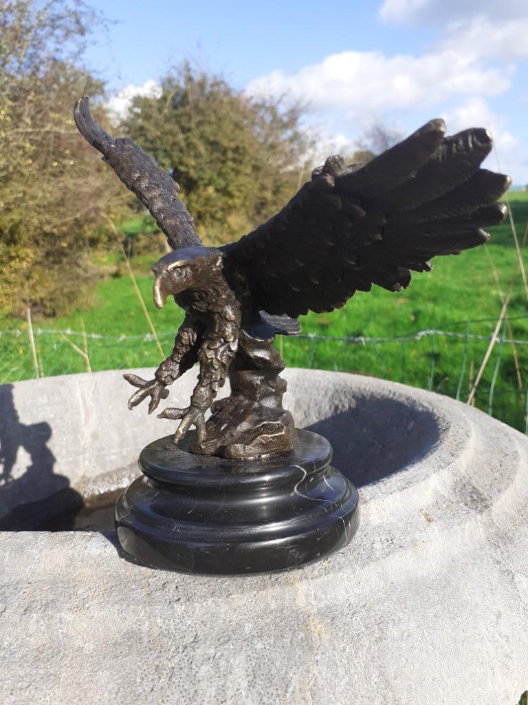 Schitterend gesigneerd bronzen dier (landing met een adelaar, Antiek en Kunst, Ophalen of Verzenden, Brons