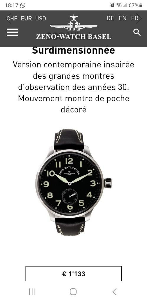 Montre Zeno-watch pilote XXL, Enlèvement, Comme neuf