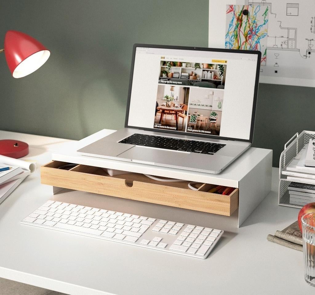 ELLOVEN monitorstandaard wit met schuif, Computers en Software, Ophalen