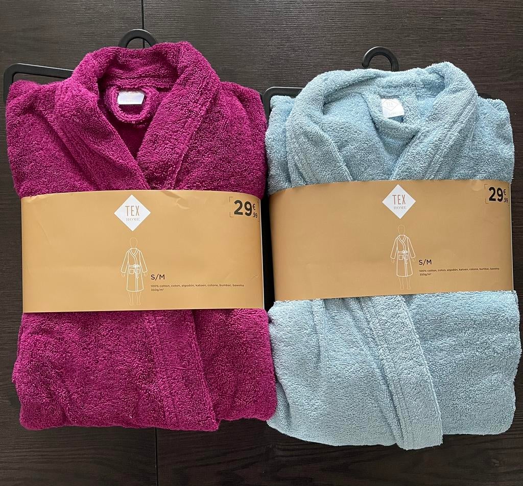 Lot de 2 Peignoir Adulte S/M 100% Coton TEX HOME, Enlèvement ou Envoi, Neuf