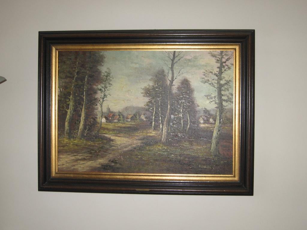 Schilderij W.Hoesen landschap met kapel, Antiquités & Art, Enlèvement