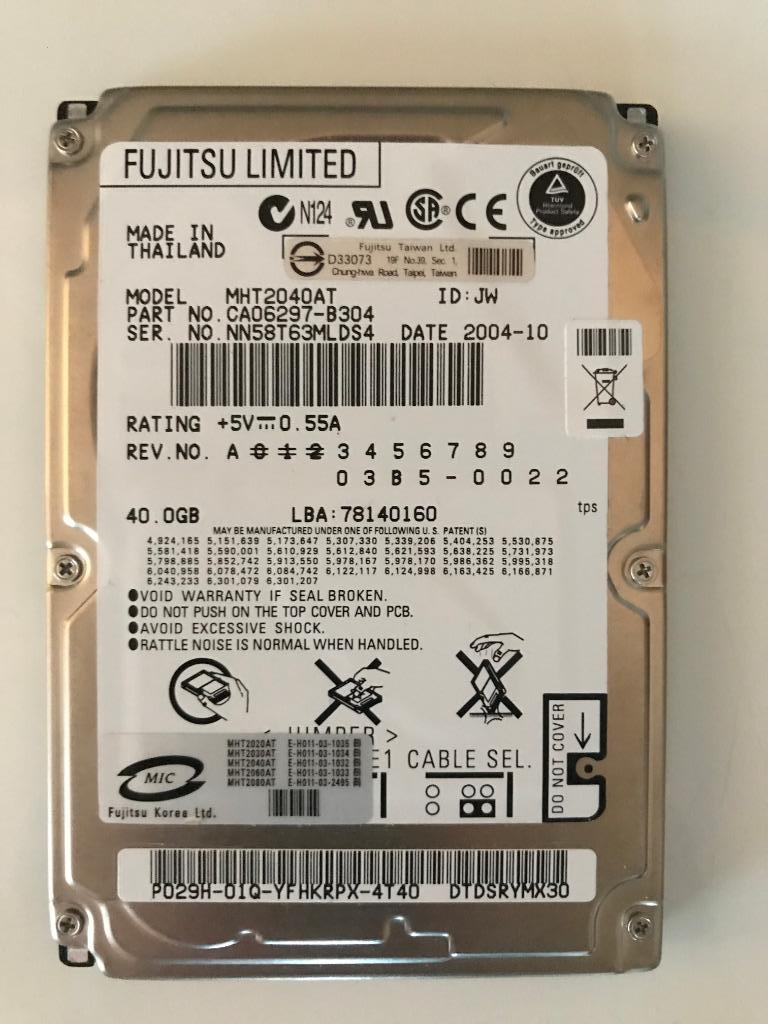 Harde schijf 2,5" IDE/ATA 40GB, Enlèvement ou Envoi, HDD, Interne, Utilisé