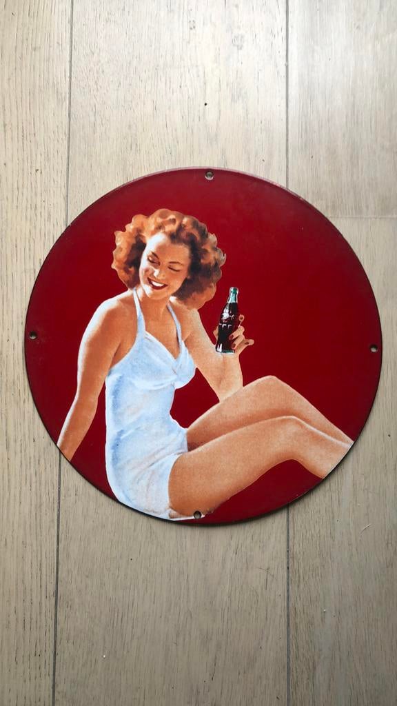 Panneau publicitaire Coca-Cola en émail., Collections, Enlèvement, Comme neuf, Panneau publicitaire