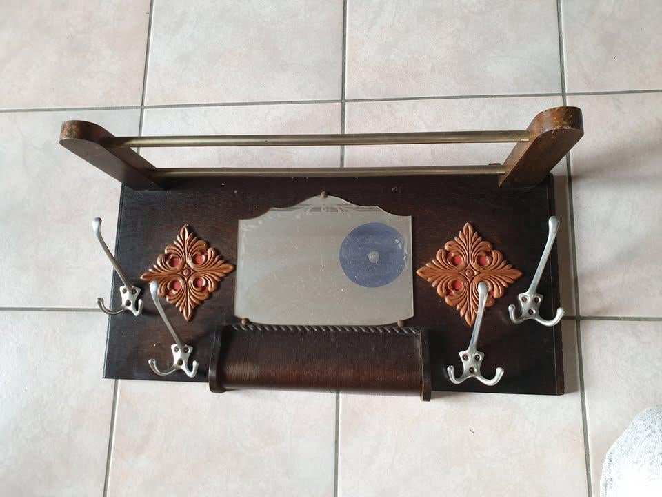 Vintage Kapstok Spiegel Rek Bruin Oranje, Huis en Inrichting, Woonaccessoires | Kapstokken, Gebruikt, Minder dan 100 cm, Hout