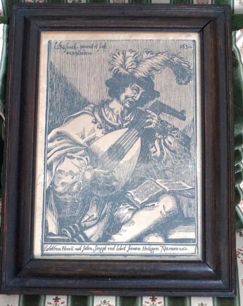 Gravure sur Bois Louis Büfinck École Allemande datée 1630, Antiquités & Art, Enlèvement ou Envoi, Encadré, 1600 - 1699, Vie quotidienne